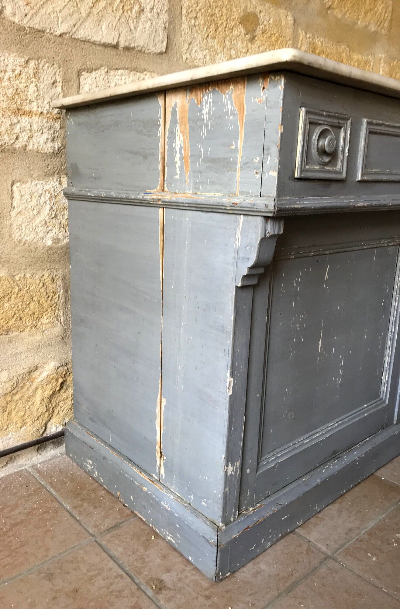 Antique bathroom furniture double sink marble top