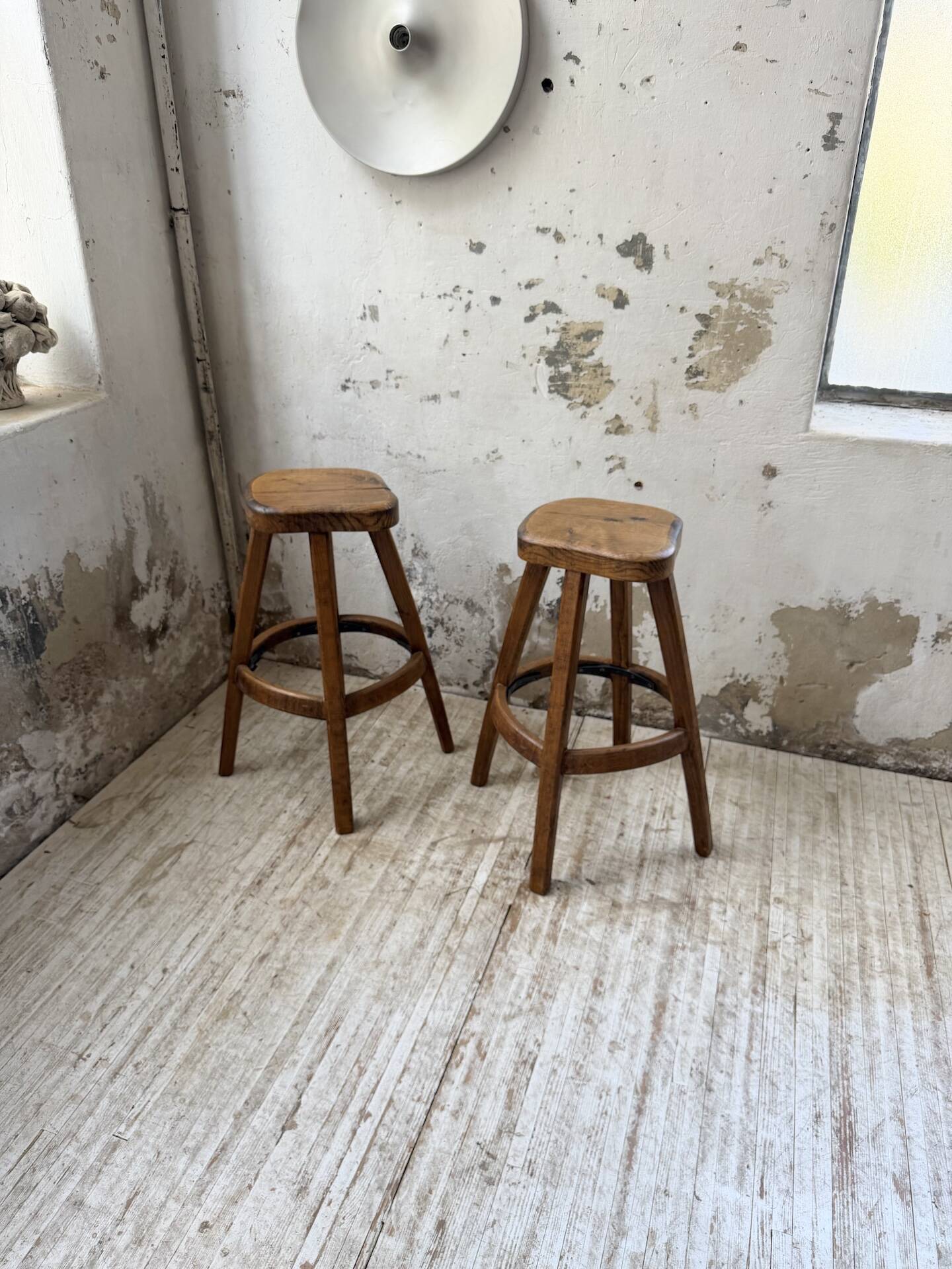 Pair of Henri Bataille stools in oak