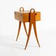 1950s ash wood sewing box, with a hinged top, multiple compartments