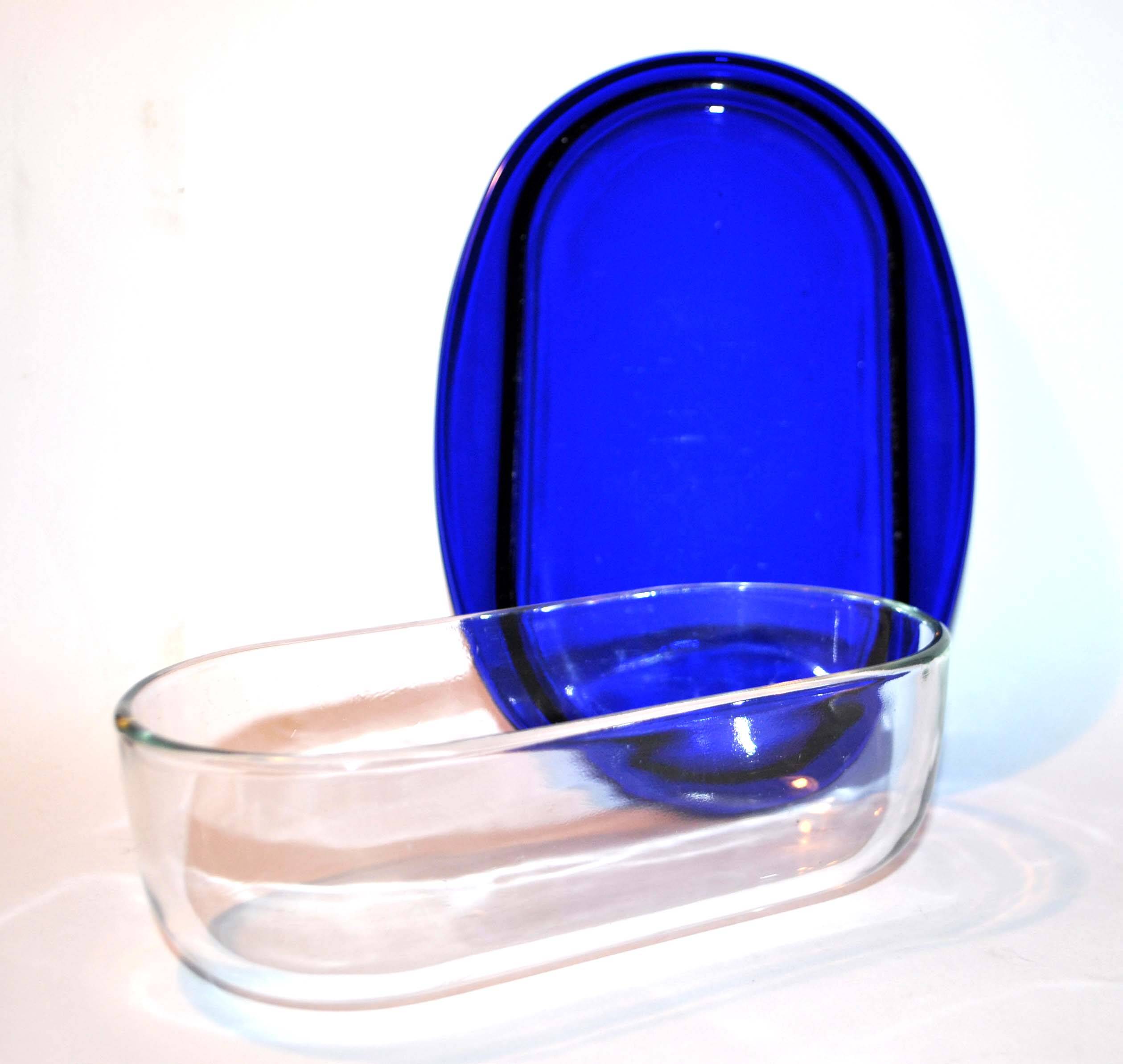 Vintage cobalt blue glass butter dish