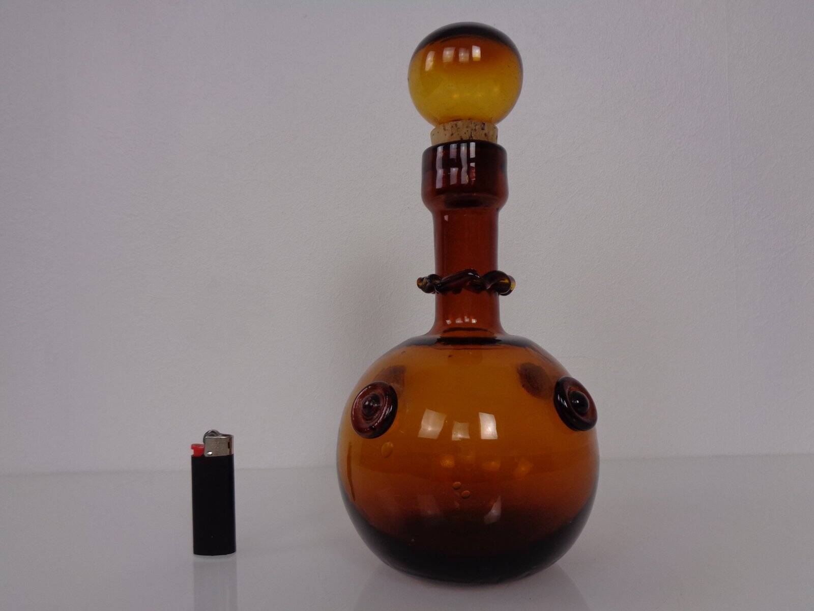 Italian amber glass decanter with stopper, 1960s