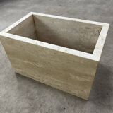 Rectangular travertine coffee table with central leg