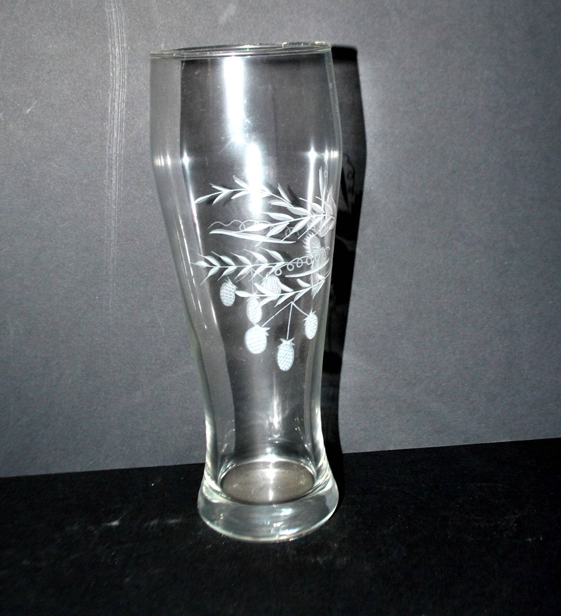 Large vintage beer glass in enamelled glass with hop flowers H22cm