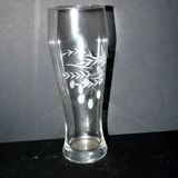 Grand verre à bière vintage en verre émaillé fleurs de houblon H22cm