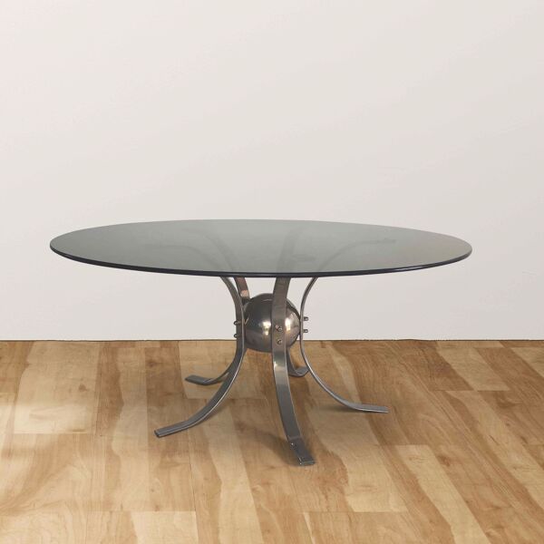 Table basse en chrome et verre fumé, années 1960