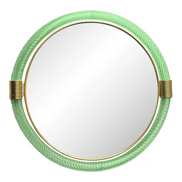 Murano glass wall mirror "Torgiglione-Torchon" round Venetian green