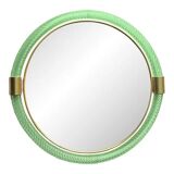 Murano glass wall mirror "Torgiglione-Torchon" round Venetian green