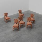 Set of 6 bamboo dining room chairs with geometric upholstery by Gasparucci