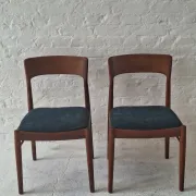 Pair of Henning Kjaernulf teak dining chairs sea blue-green, Denmark 1960s