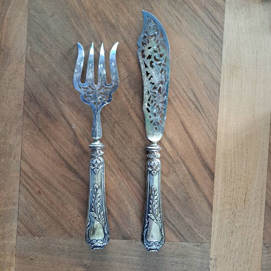 Couverts de service à poissons en argent massif 950°/°°