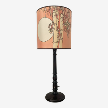 Lampe vintage en bois et soie