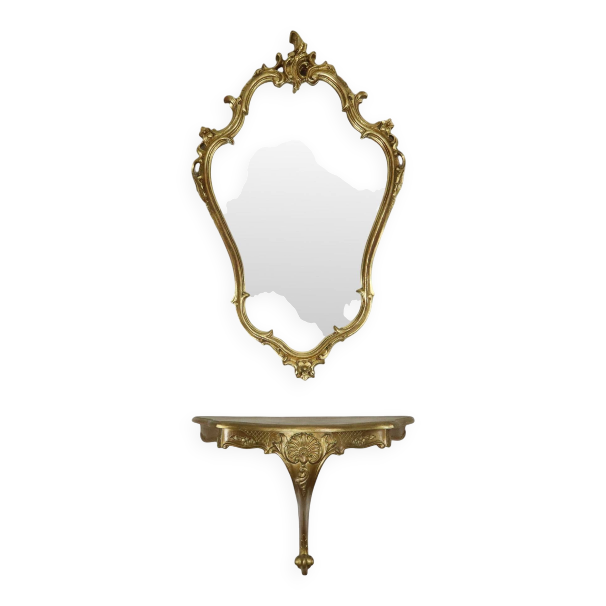 Gilded Rococo Style Mirror With Console Acanthus France