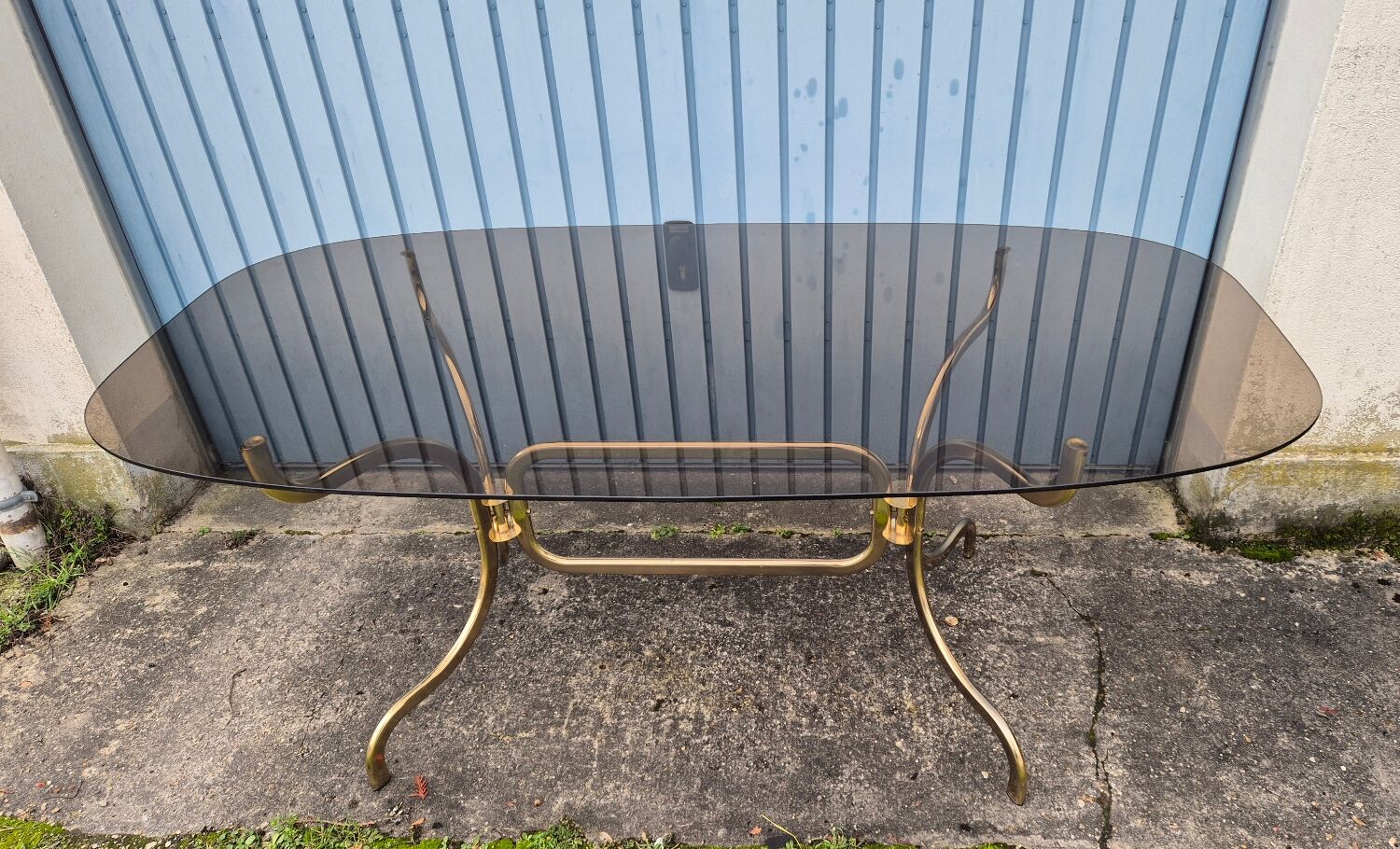 Smoked glass oval table 1970s
