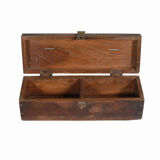 Coffre coffret ancienne cashbox commercant bois vieux teck patine marron inde