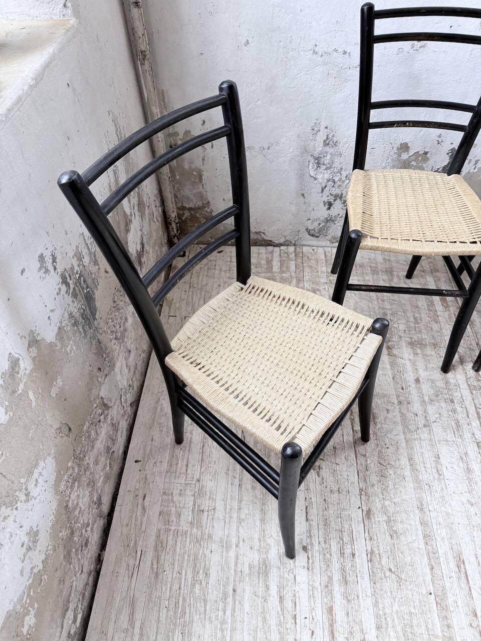 Set of 6 Italian woven rope chairs
