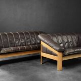 Vintage Mid-Century Modern Danish Brown Leather 3-Seater Sofa, 1970s