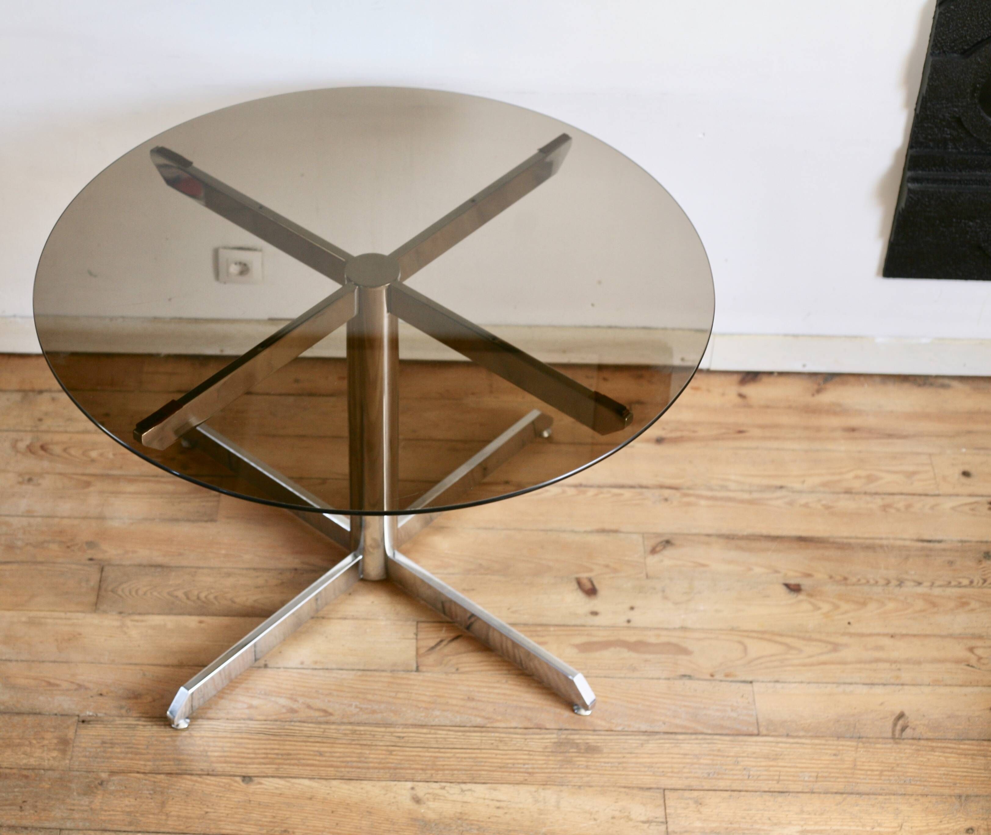 Glass and steel table attributed to Florence Knoll, Roche Bobois edition, 1970s.
