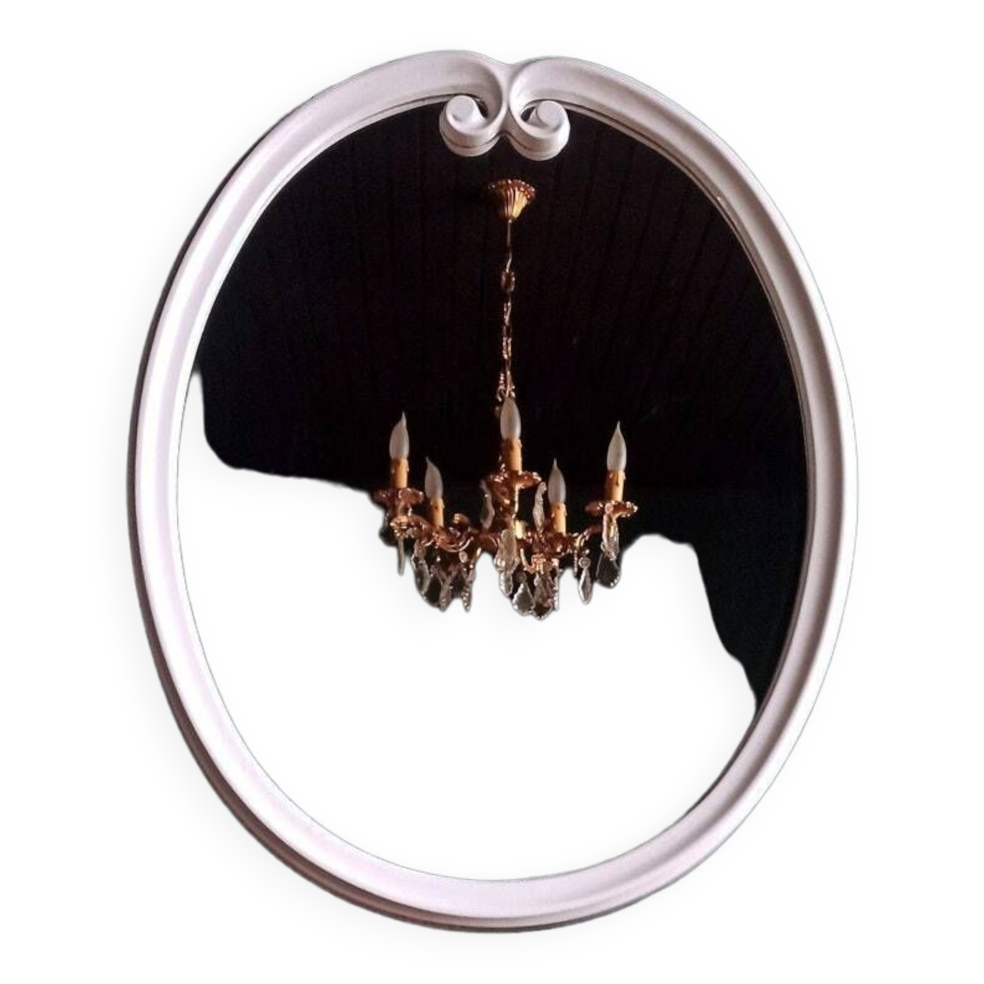 Large oval mirror in vintage white enamelled cast iron