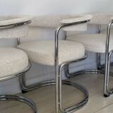 4 vintage tubular metal and fabric chairs