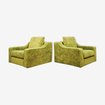 Vintage design eclectic green velvet armchairs ‘Bohemian chic’ set of two
