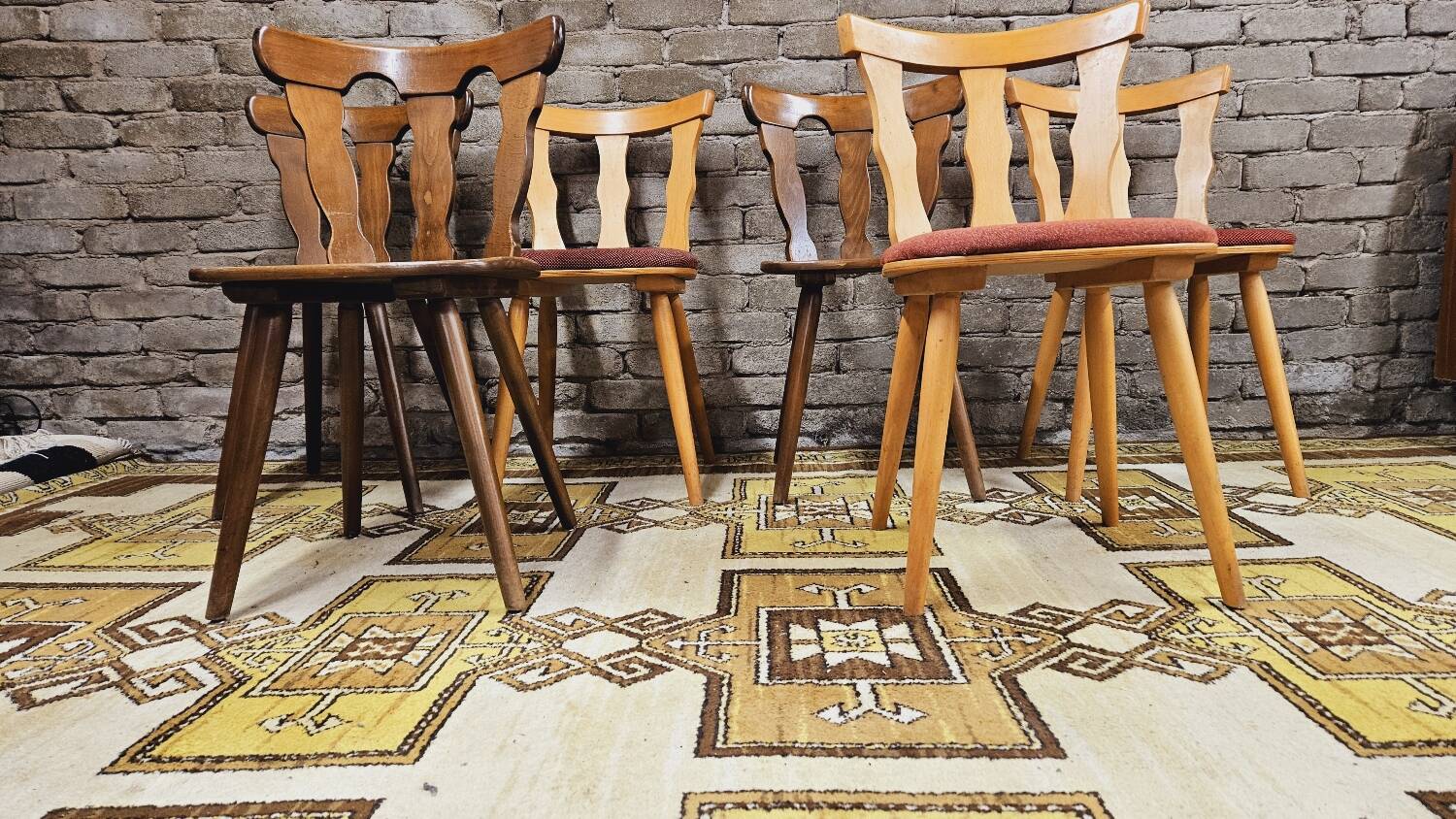 Set of 6 mismatched Baumann style bistro chairs from the 1970s