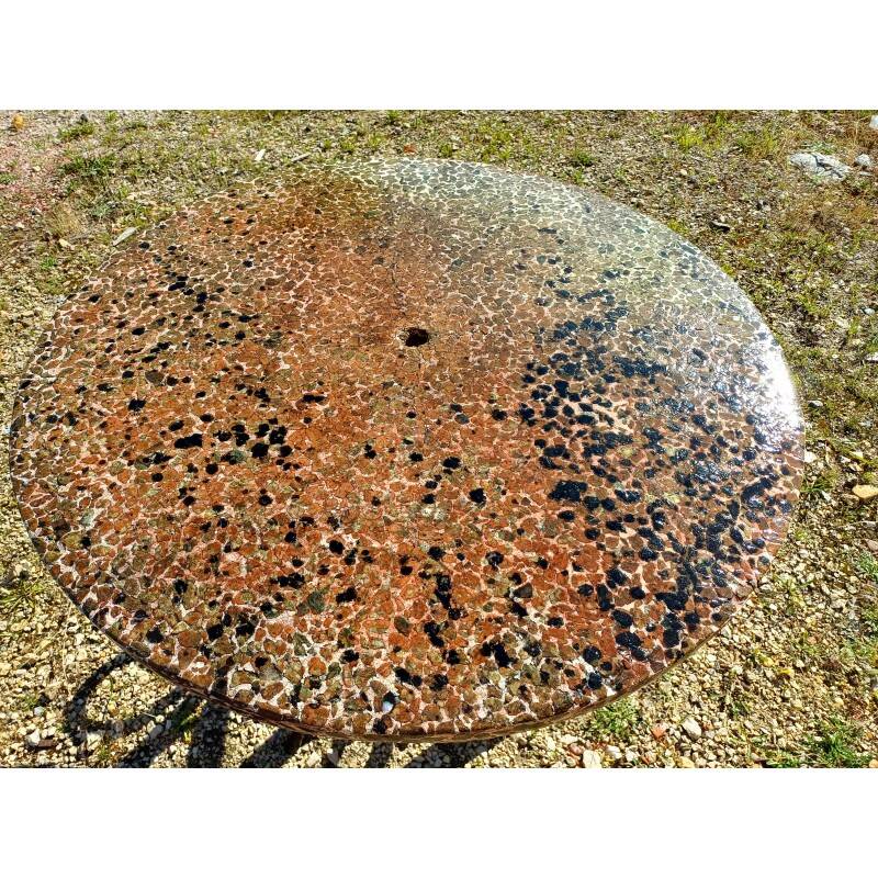 Vintage rattan table with reconstituted cement and stone top