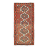 Tapis d'aire vintage turc Oushak fait à la main en laine et coton orange des années 1970, 117x245.