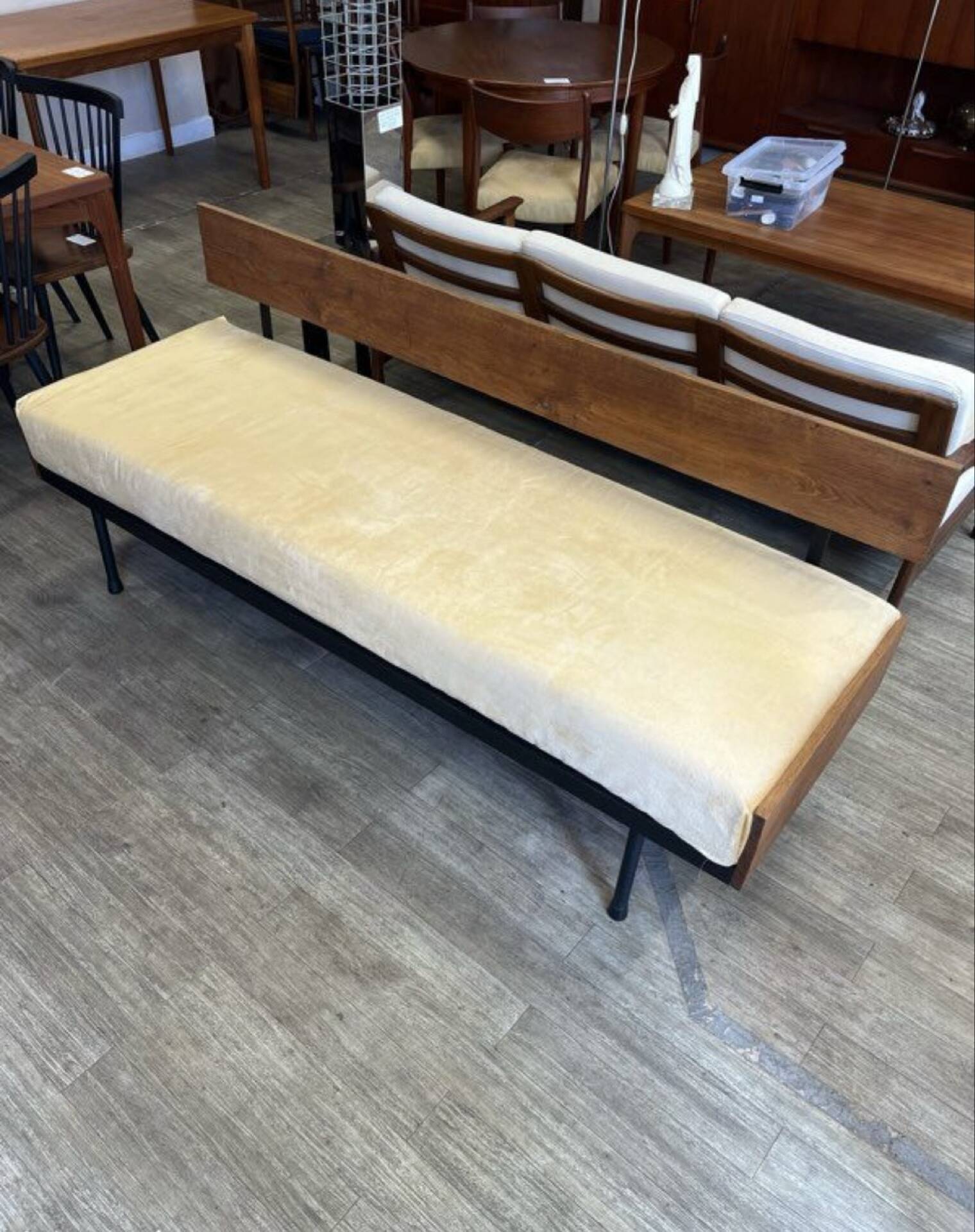 Daybed or Scandinavian bench in teak and steel from the 1970s.