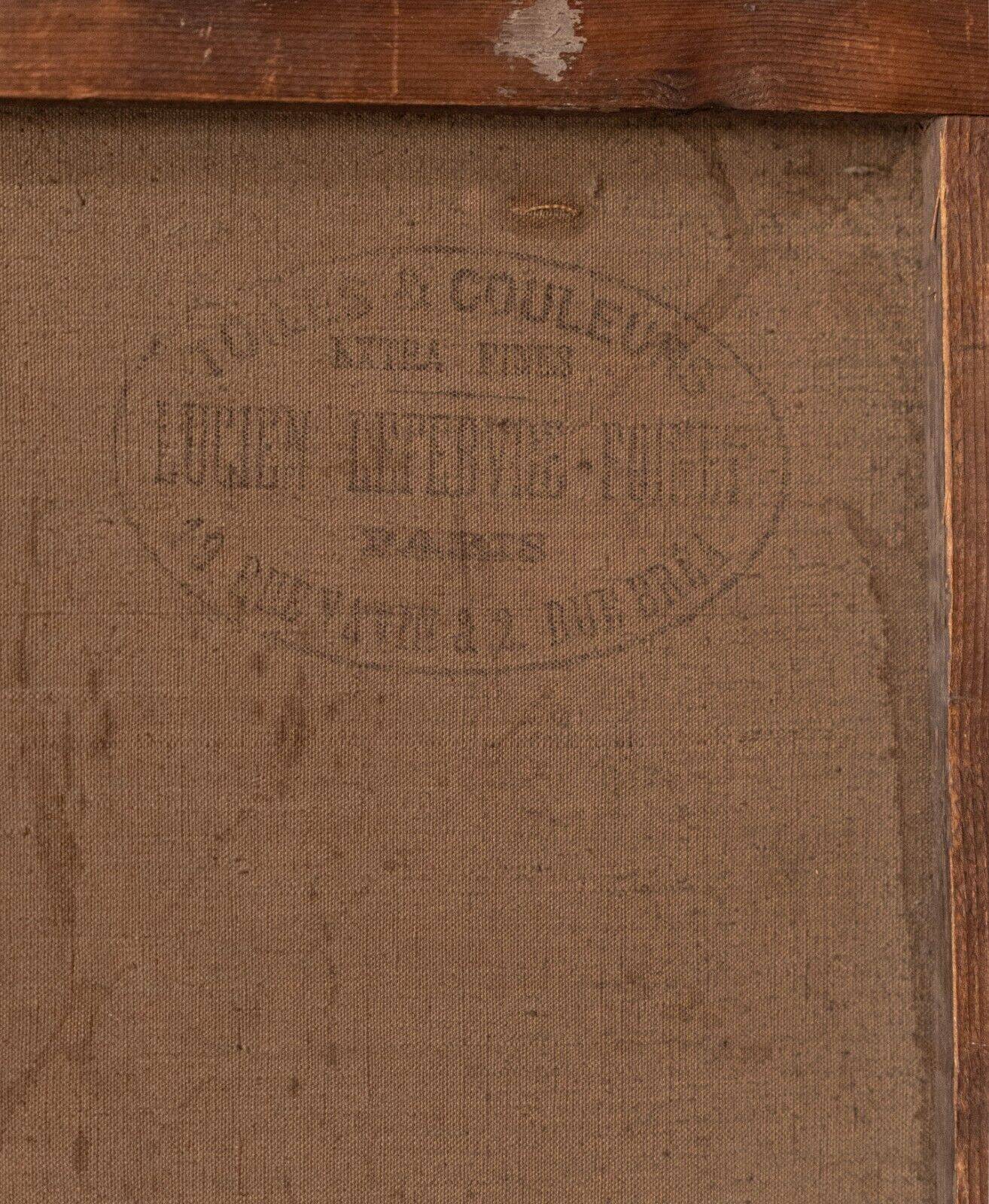 Oil on canvas seaside beach 1930 golden frame