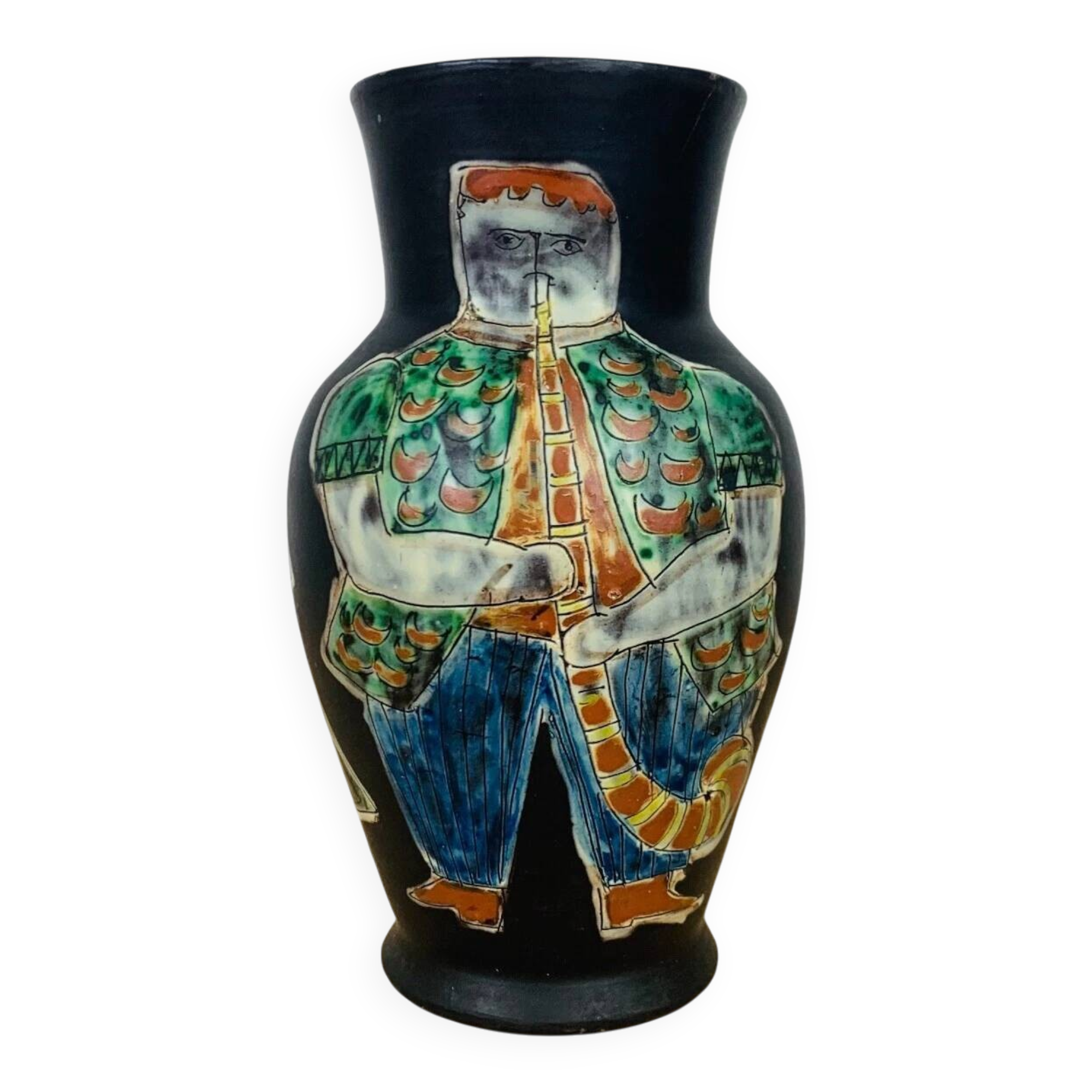 Ceramic vase by Hans Schneider in Steffisburg, Switzerland, folk art, vintage