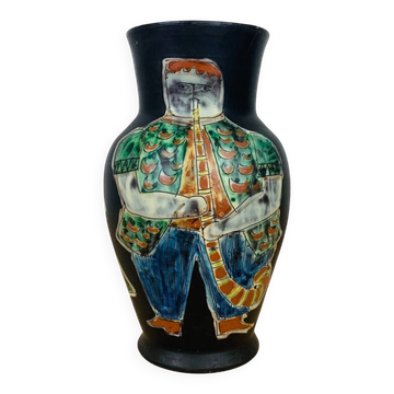 Ceramic vase by Hans Schneider in Steffisburg, Switzerland, folk art, vintage