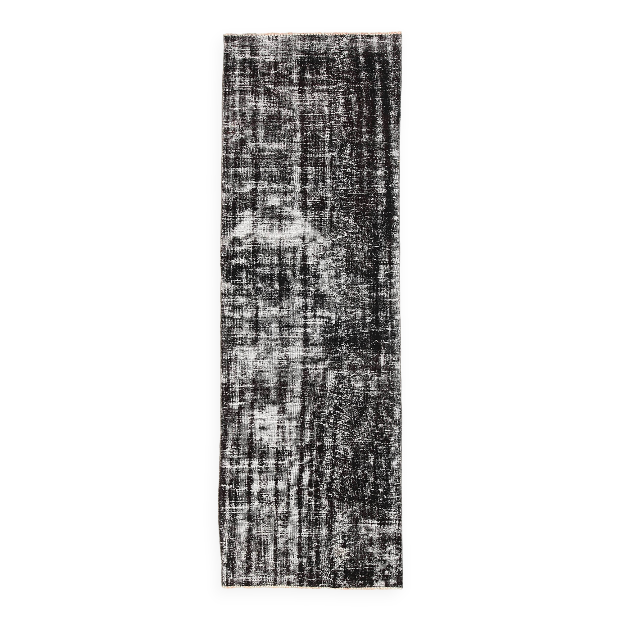 3x9 Shabby Chic Black Gray Turkish Runner Rug, 90x277Cm