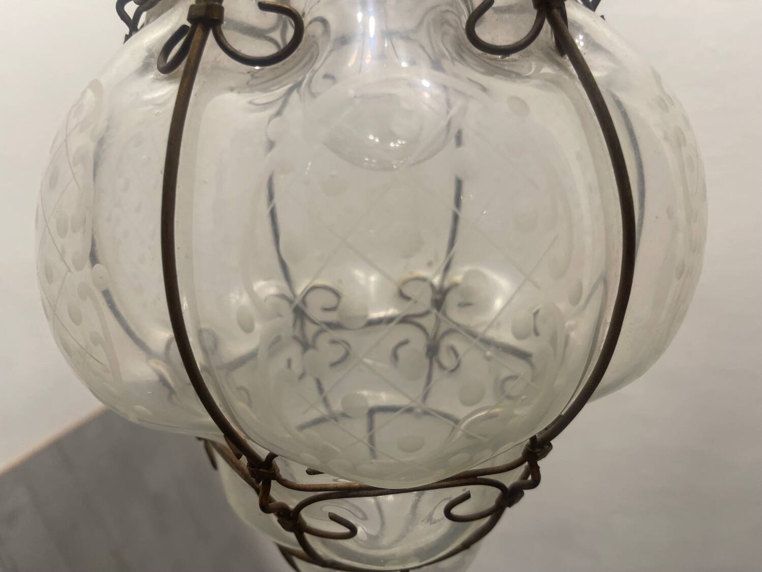 Wrought Iron Murano Glass Light Pendant 1950’s