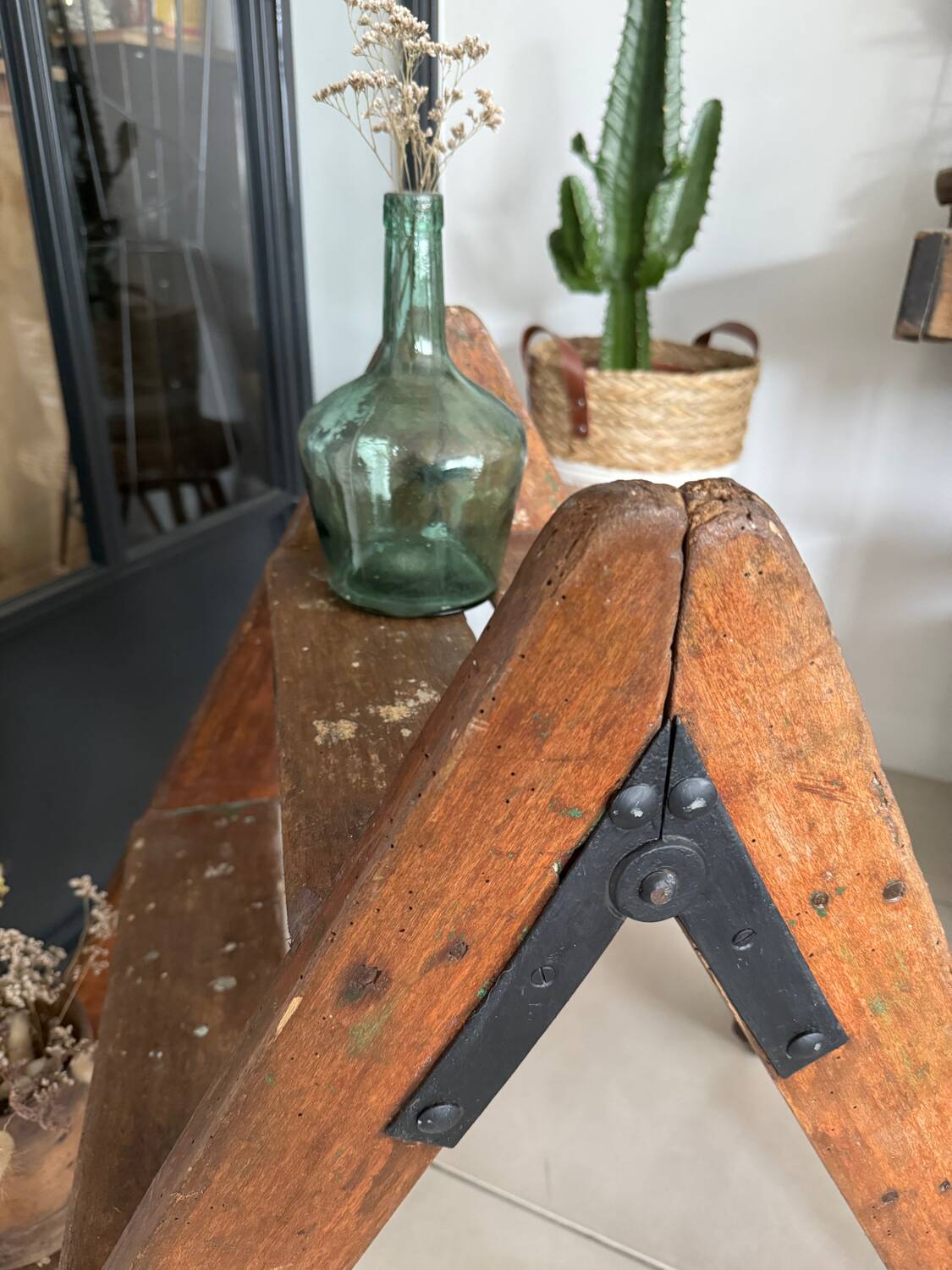 Old vintage wooden stepladder