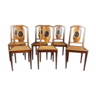 Set of 6 ebony chairs Nancy School Art Nouveau era
