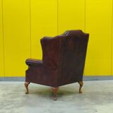 Burgundy Leather Wingback Chesterfield Armchair