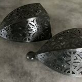 Pair of Wall Sconces in Iron with Cut-Out Patterns