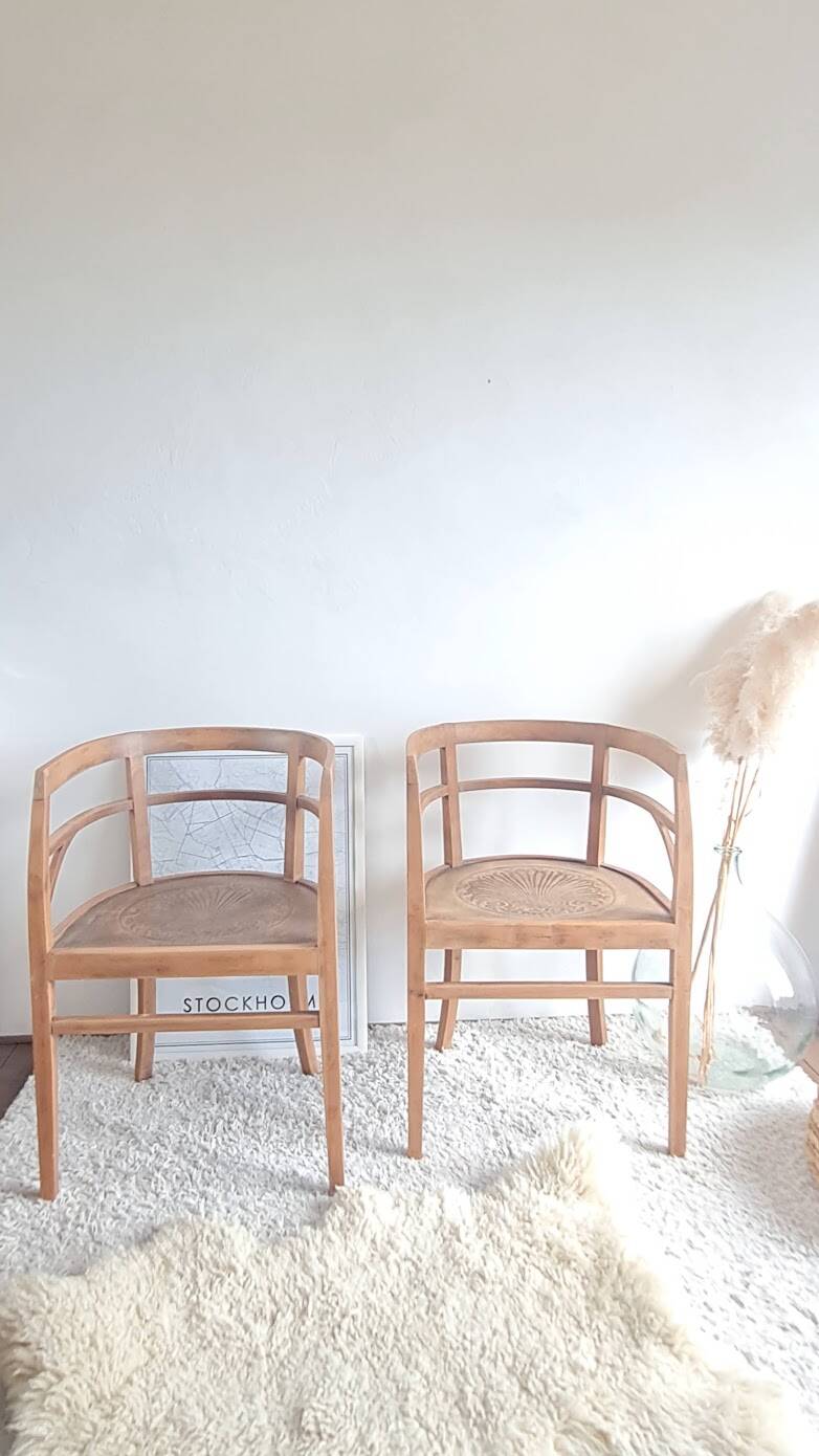 Pair of chairs in the style of antique armchairs circa 1940 - engraved seat.