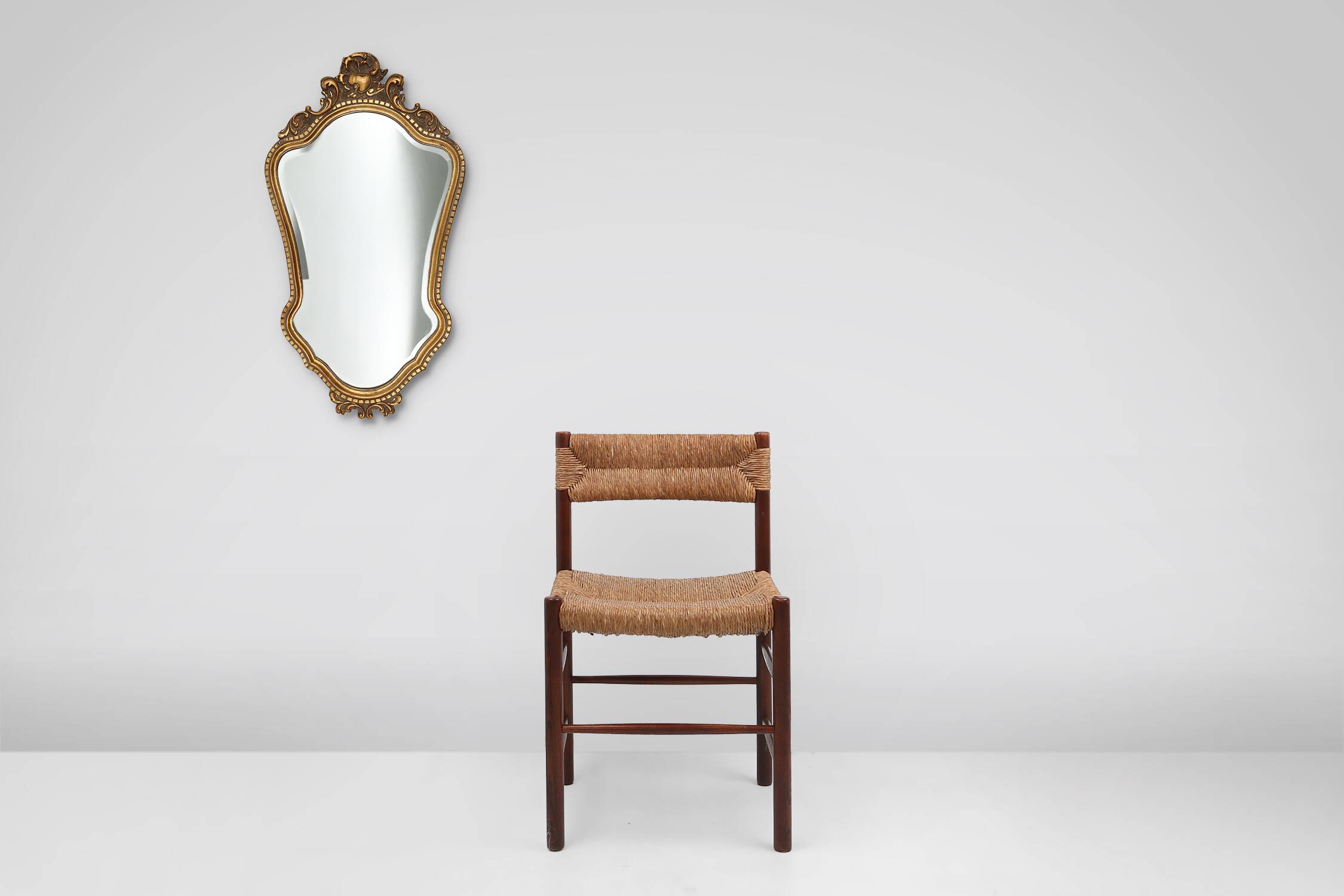 Baroque gilted wooden mirror, france 1950s