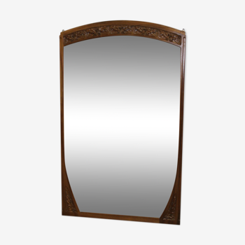 Art Nouveau walnut mirror decorated with holly leaves circa 1900 105x171cm