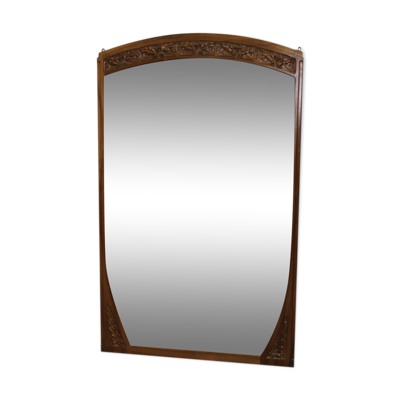 Miroir art nouveau en noyer à décor de feuilles de houx vers 1900 105x171cm