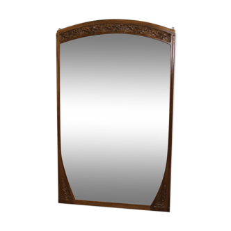 Art Nouveau walnut mirror decorated with holly leaves circa 1900 105x171cm