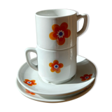 2 tasses mugs et soucoupes en porcelaine Colombia Vintage 1970s
