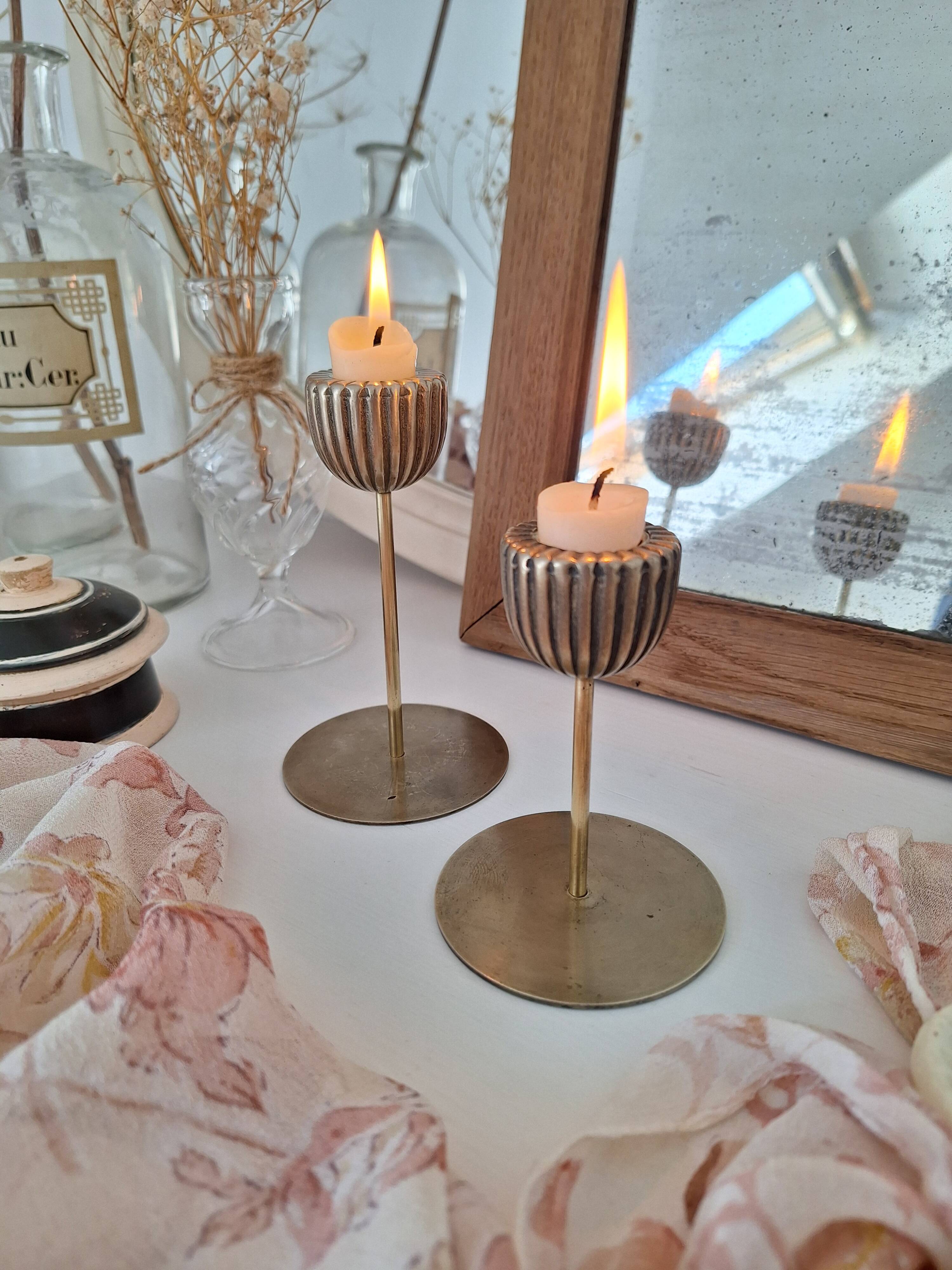 Vintage gold tulip candle holder