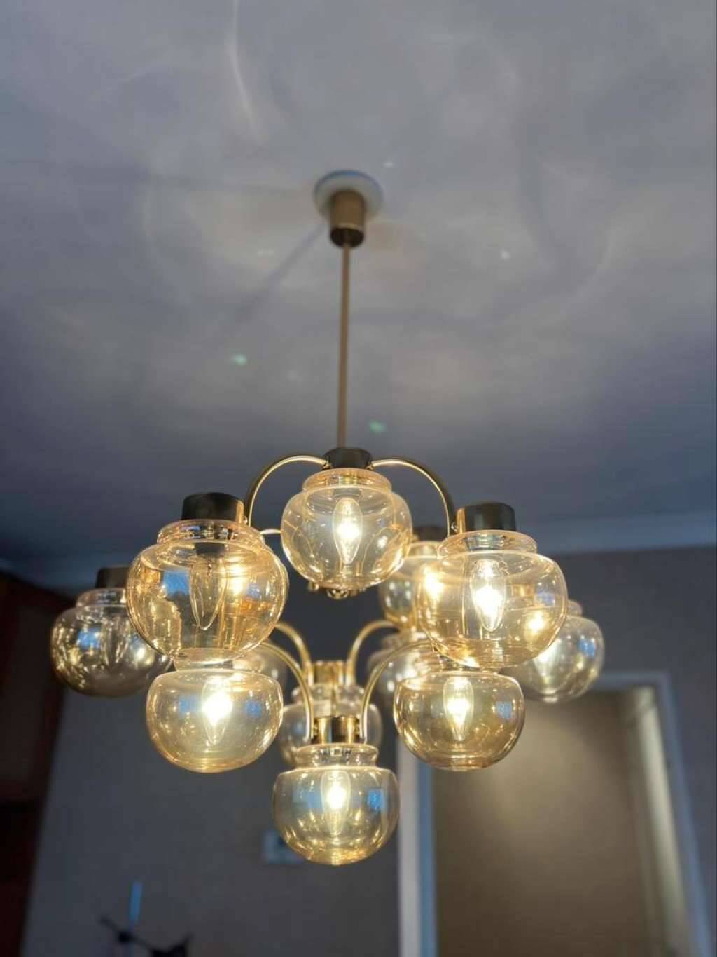 Vintage “golden” sciolari style hanging lamp with 12 light points