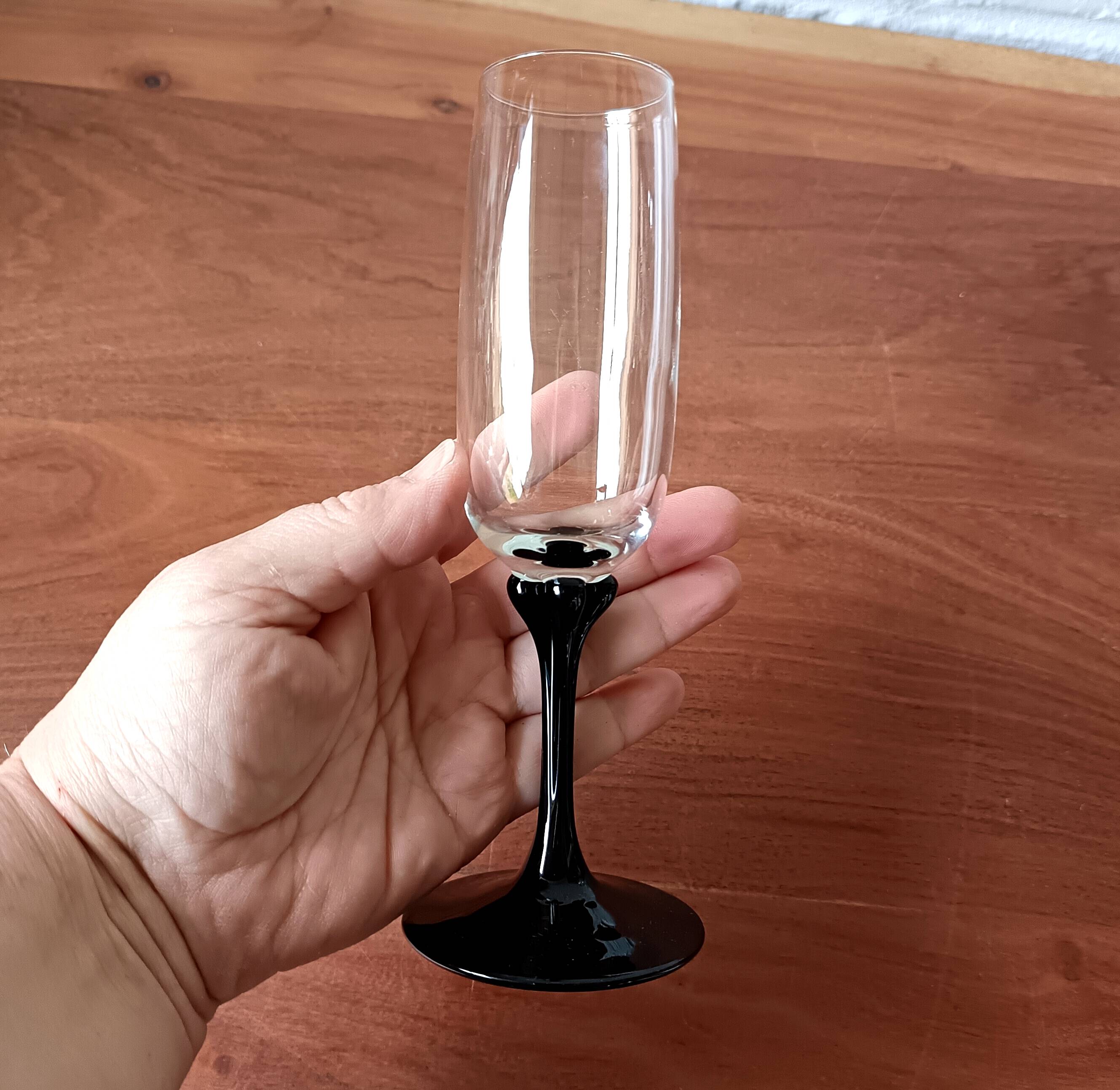 6 vintage black opaline footed flutes