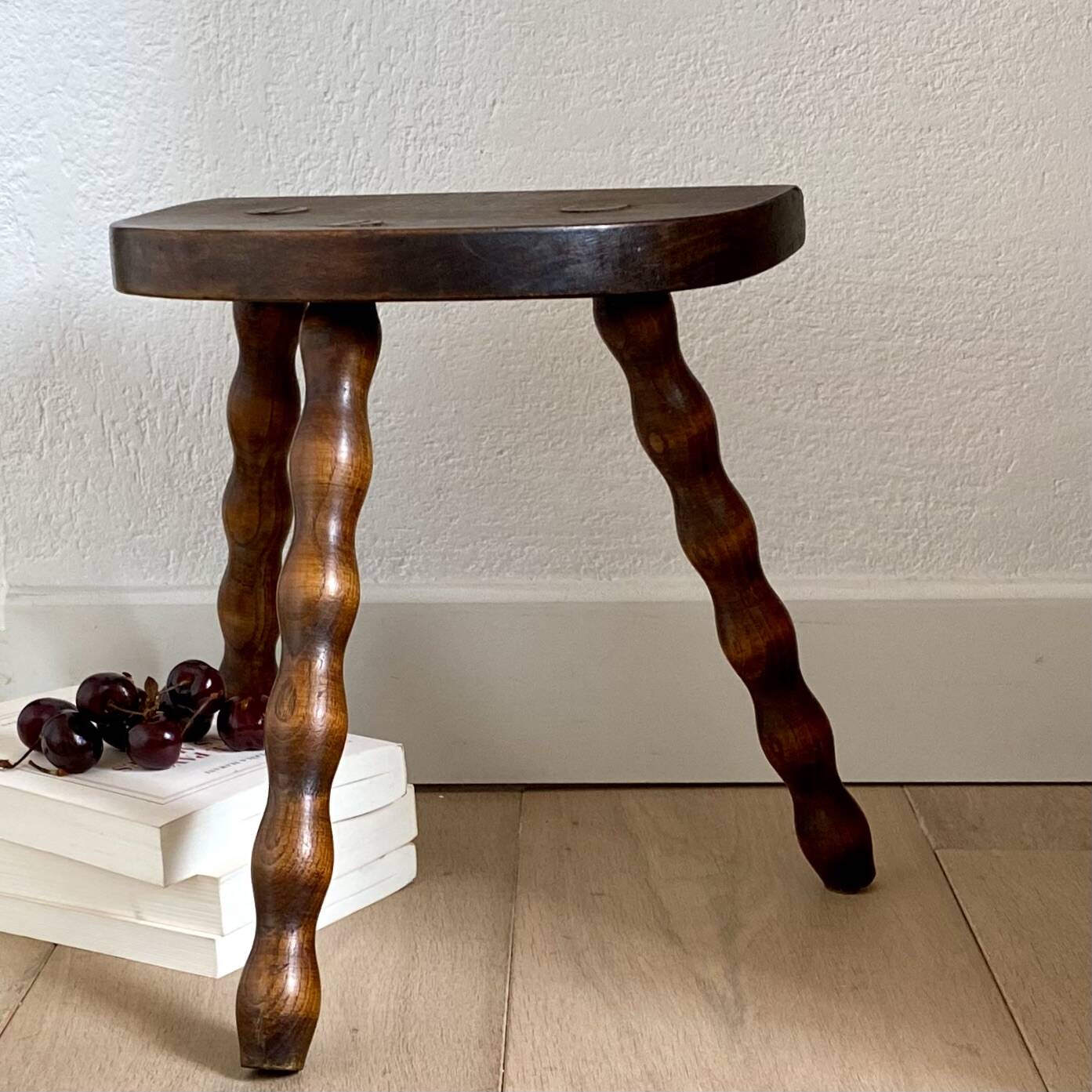 Turned wooden tripod stool