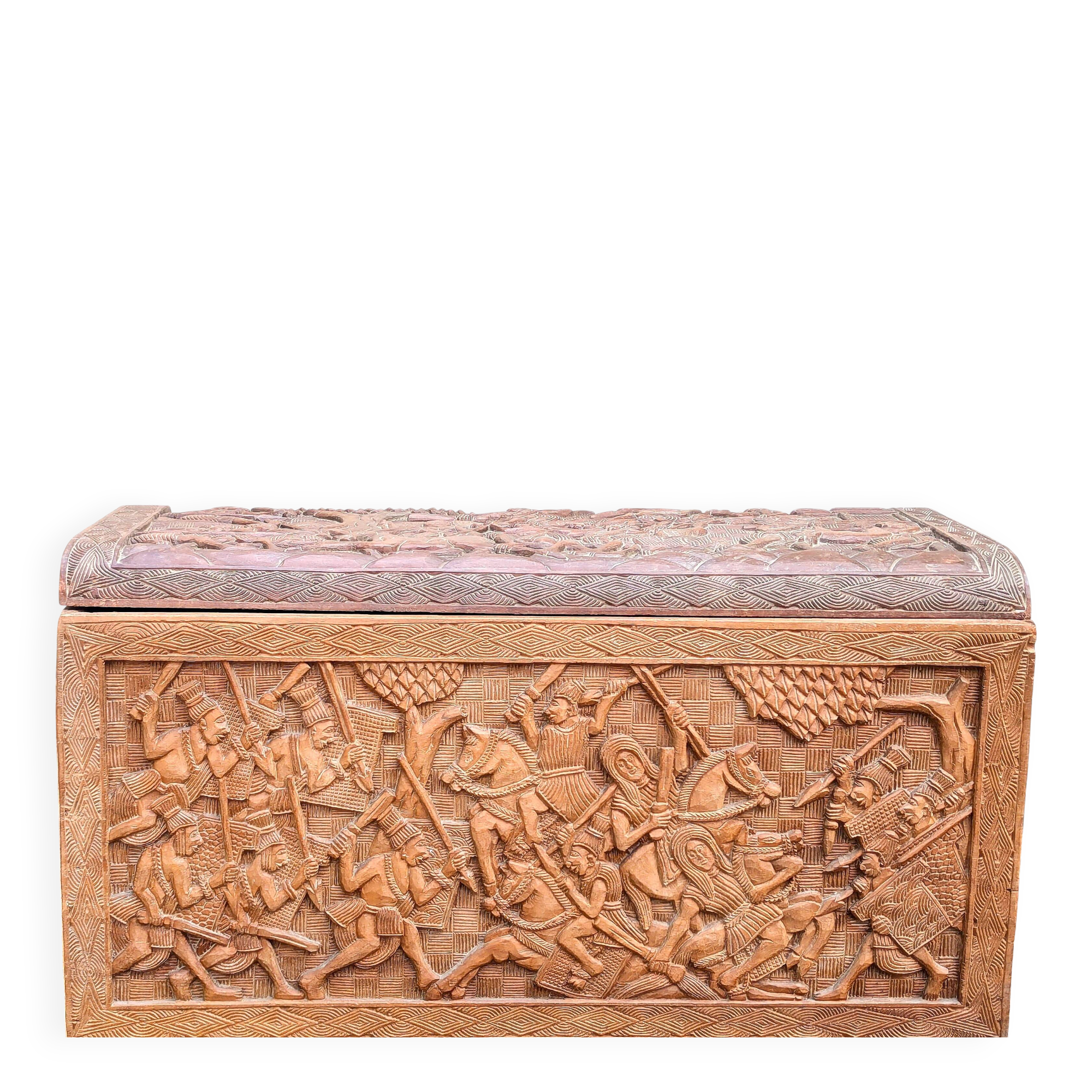 Antique Large Exotic Wood Chest Carved Africa