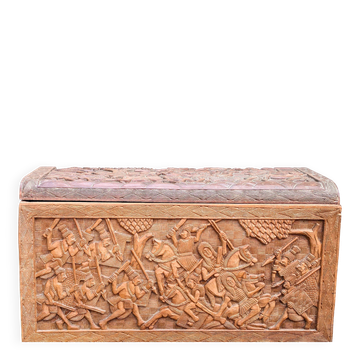 Ancien Grand Coffre Bois Exotique sculpté Afrique