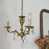 Lustre pampilles 3 branches en laiton